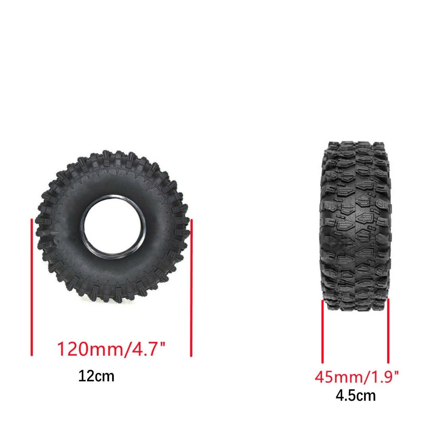 4Pack 1.9" Wheel Tires For Axial SCX10 90046 D90 TRX-4 Simulated 1/10 RC Crawler