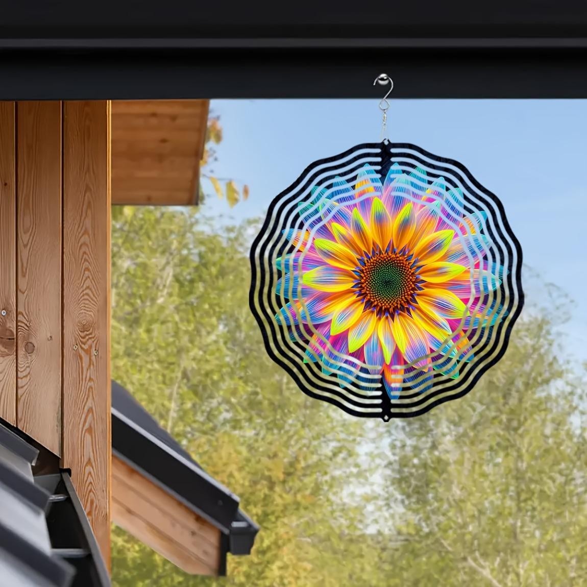 CIFbuy 10 Inch Neon Flower Wind Spinner 3D Metal Garden Yard Outdoor Decor