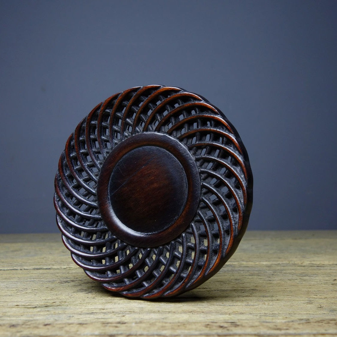 Antique Style Sandalwood Carved Hollow Design Tea Coaster Cup Pad Decor 8cm