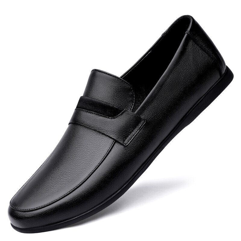 Black Genuine Leather Shoes me Loafers Flats Super Light Moccasins