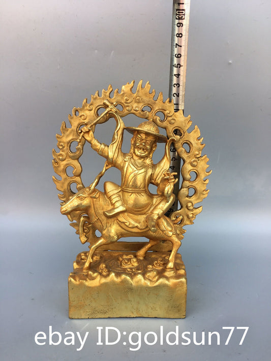 9.0“old Tibet Tibetan Buddhism Bronze Gilt Vajra Dharma Protection Buddha Statue