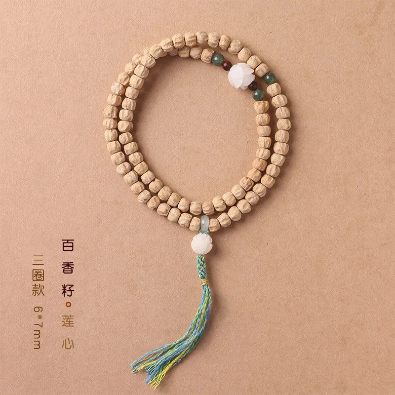 Natural Bodhi Lotus Jade Bracelet Good Luck Hand Strings Buddhist Prayer Beads