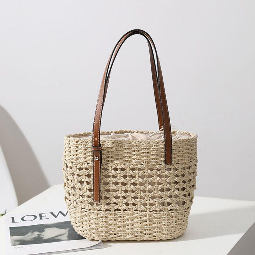 Women Woven Boho Handbag Tote Straw Bag Round Rattan Shoulder Bag Summer Beach