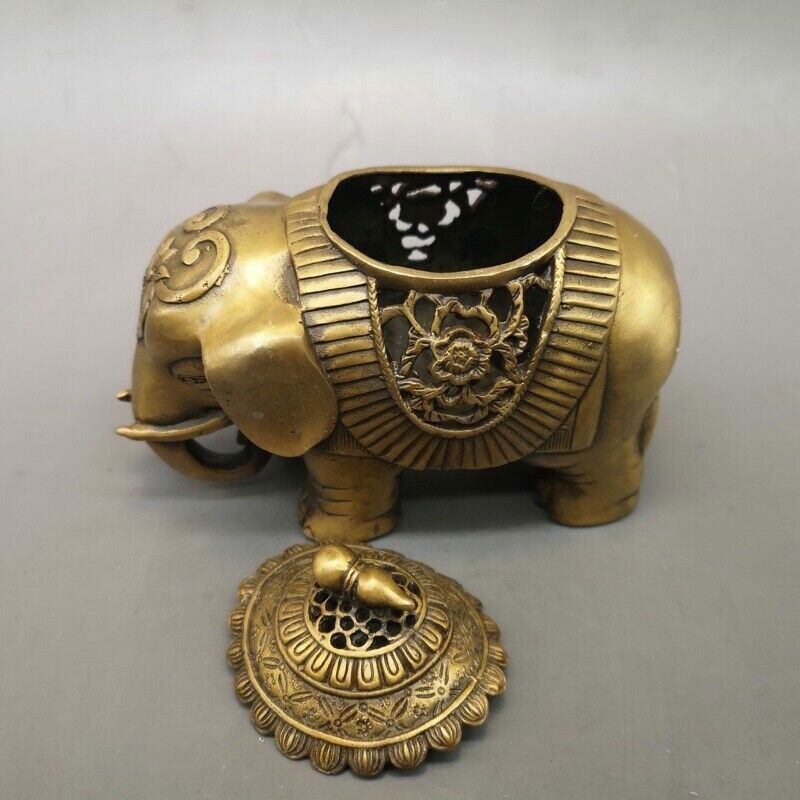 5" Chinese old antique Elephant gourd statue Incense burner censer