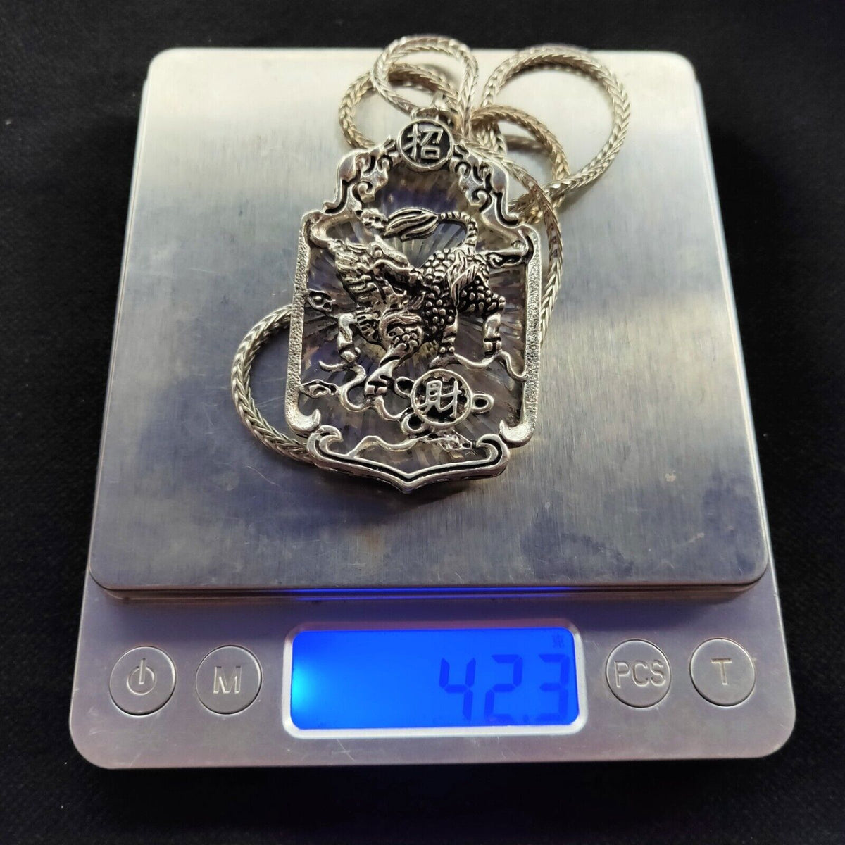 Copper Tibet Silver Carved Kylin Kirin Statue Hollow Out Necklace Pendant Amulet