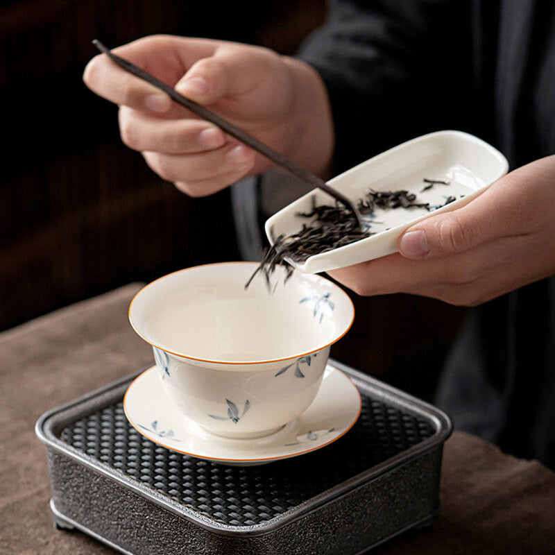 165ml Ceramic Porcelain Handmade Hand Painted Gaiwan Tea Lid Cup Tea Bowl
