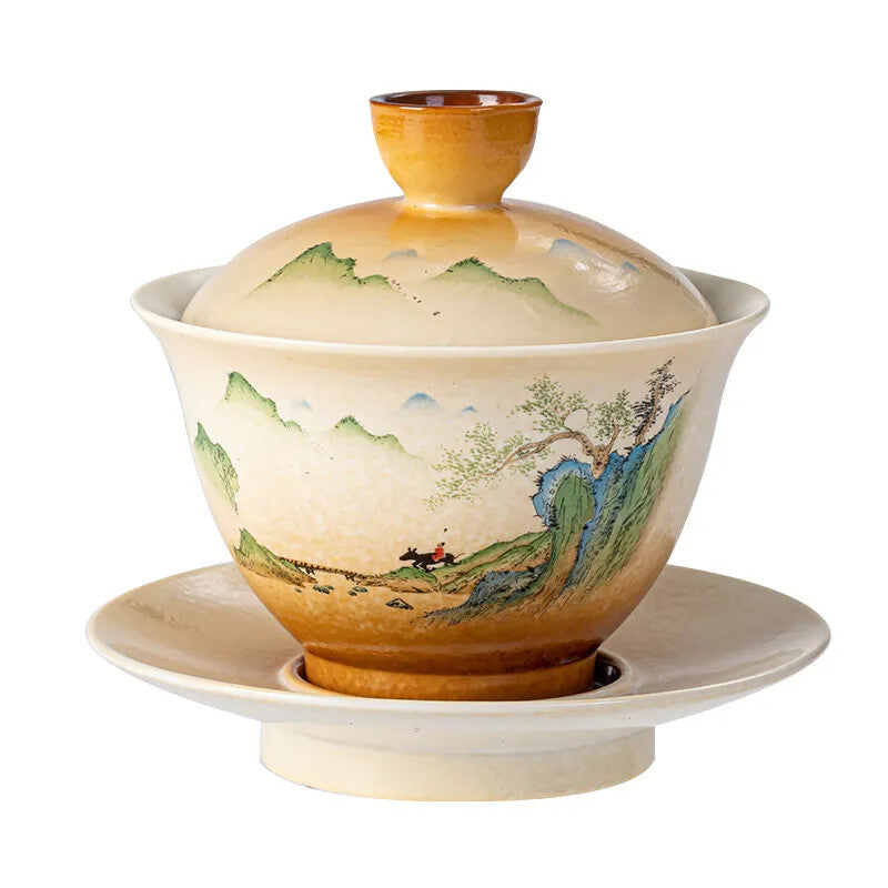 120ml Chinese Retro Ceramic Gaiwan Teacup Travel Portable Tea Tureen Handmade