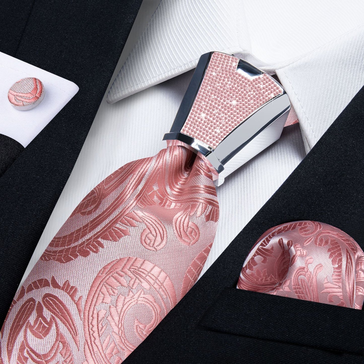 Men Necktie 3Pcs Luxury Striped Ties Cufflinks Pocket Square Wedding Accessories