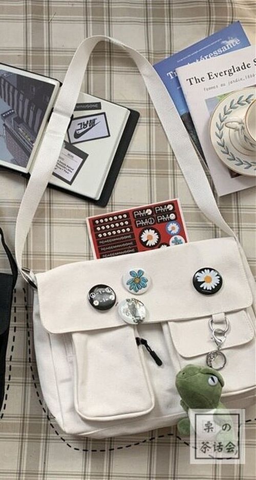 Canvas Bag Fashion Shoulder Bag Student Large Capacity Female Crossbody Bag 31CM