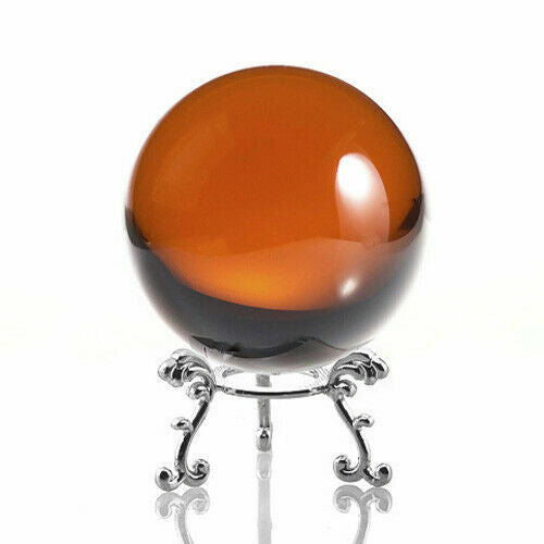 Crystal Ball Sphere for Feng Shui, Meditation, Decor, with Silver Flower Stand
