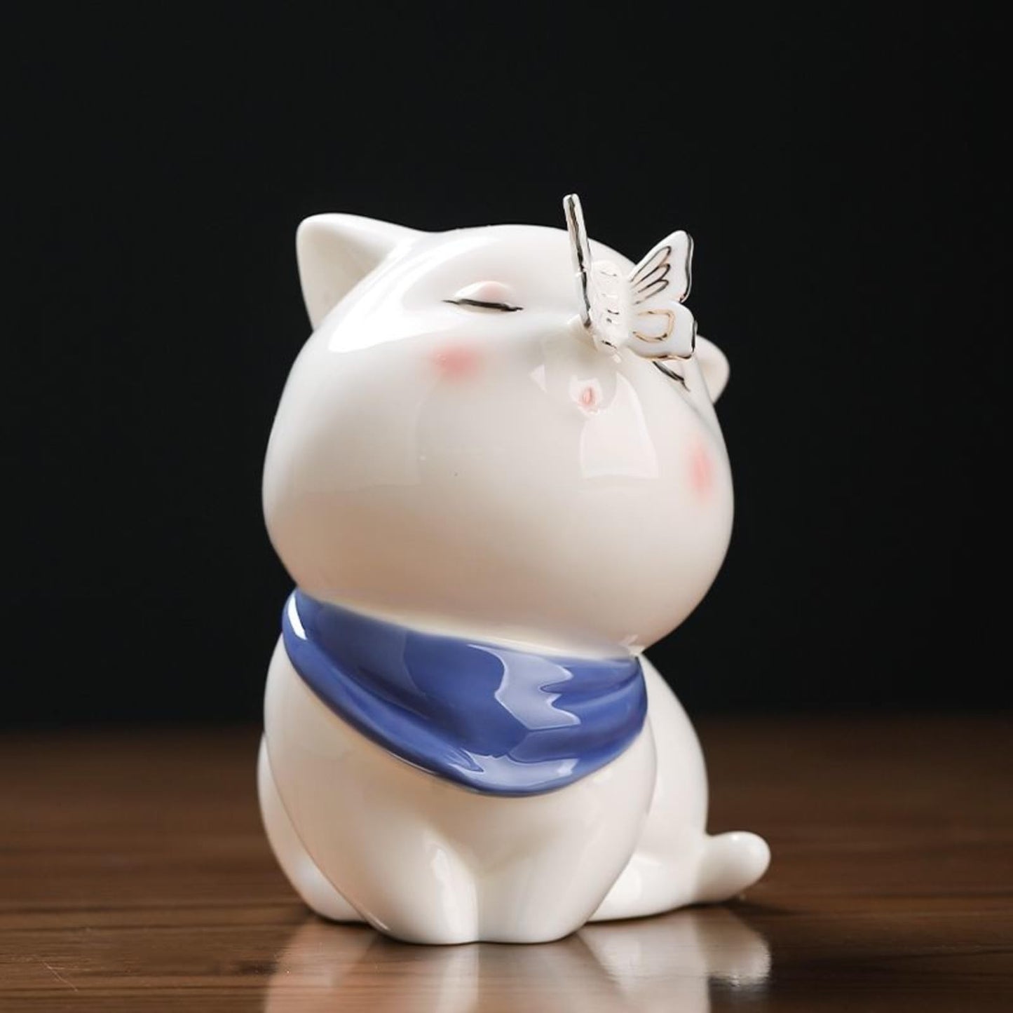 Chinese Cat White Ceramic Tea Pet 11.5cm Desktop Decoration Tea Play