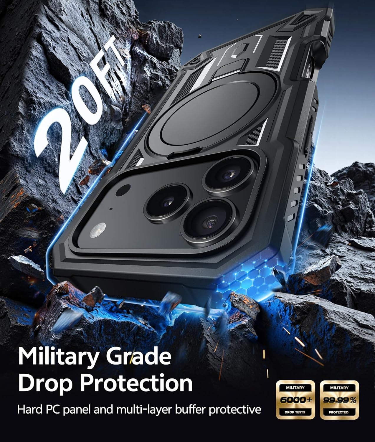 for Iphone 17 Pro Case: Magnetic Stand Case with Built-In Screen Protector Compa