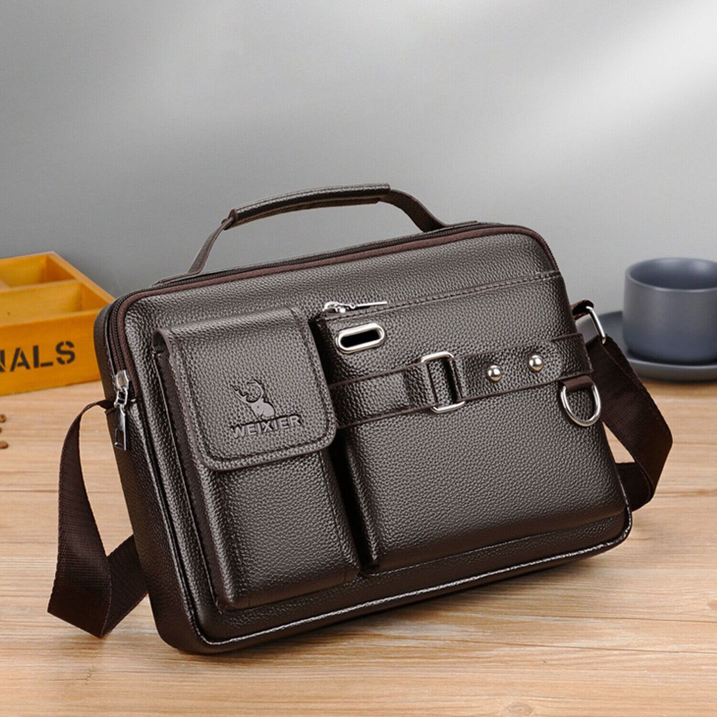 Men's Business Handbag Leather Crossbody Bag Briefcase Shoulder Messenger Bag