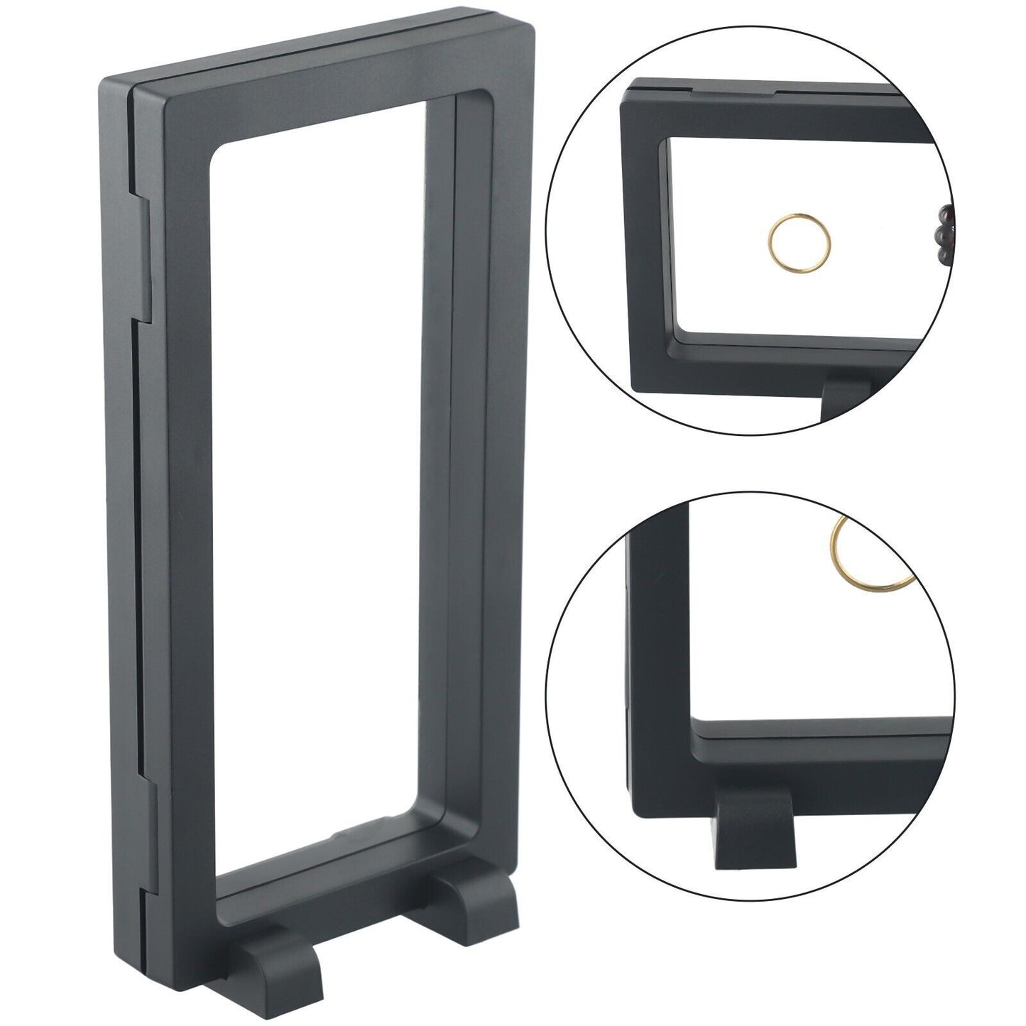 2Pcs 3D Floating Coin Display Frame Box Jewelry Holder Case W/ Stand Kits