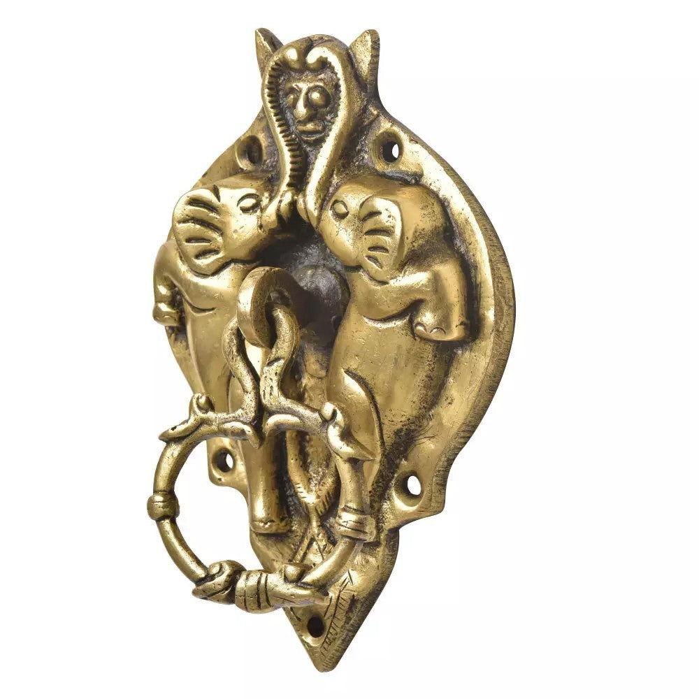 Antique Look Brass Demon face in Two elephant Trunk Door Knocker Door Bell