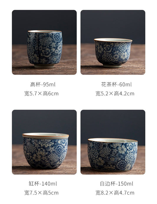 Old Pottery Clay Blue and White Tea Cup Ceramic Single Tea Cup Handmade