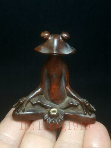 Chinese boxwood hand carved Frog Statue table deco Incense Seat collectable