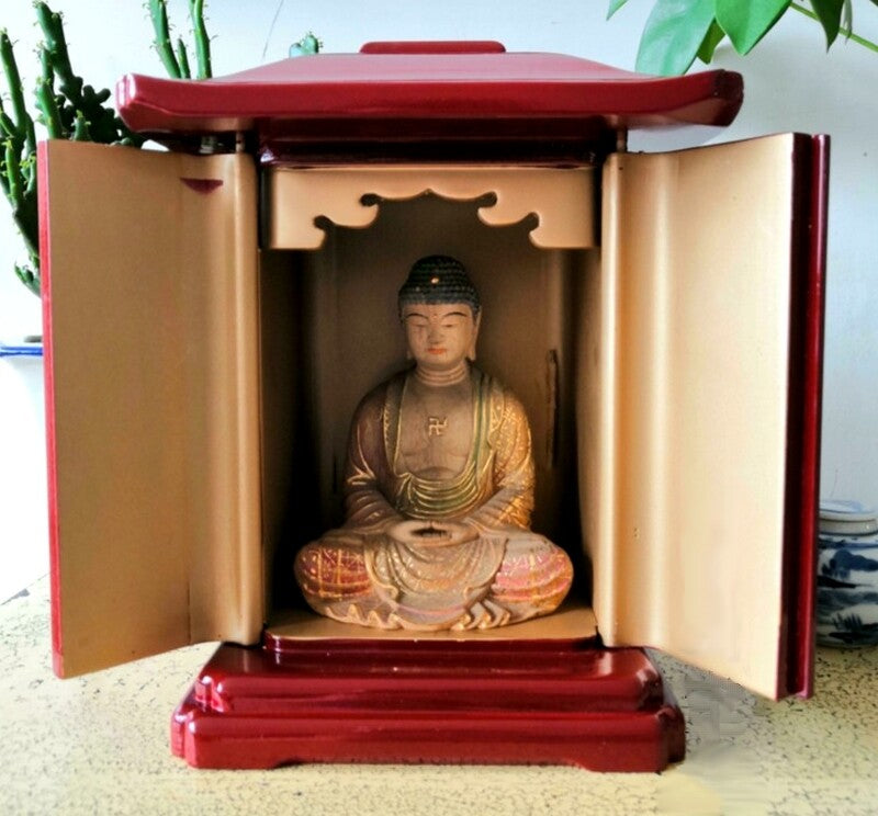 Small Buddhist Statue Wood Altar Butsudan Shrine God Zen House