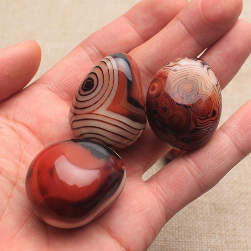 5Pc Natural Silk Banded Lace Agate Quartz Crystal Sardonyx Carnelian Palm Stone