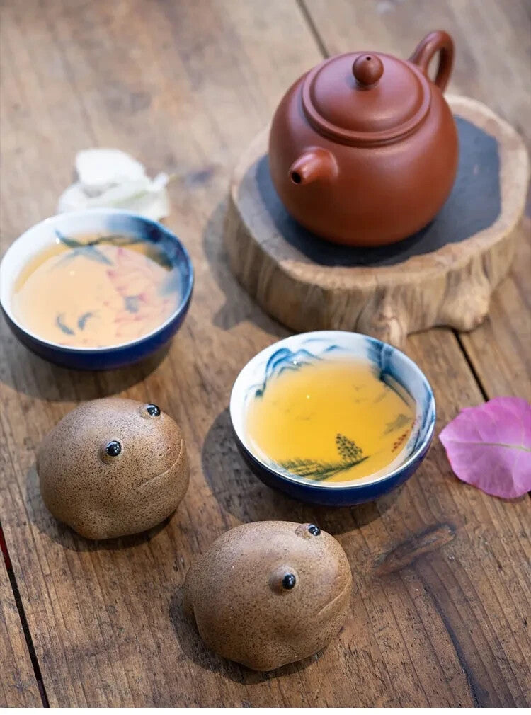 5CM Luck Frog Tea Pet Zen Tea Set Chinese Kungfu Tea Pottery Porcelain Handmade