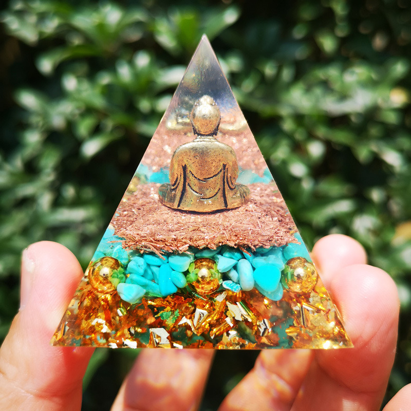 Buddha Statue Orgone Pyramid Healing Crystal Figurine Meditation Resin Pyramid