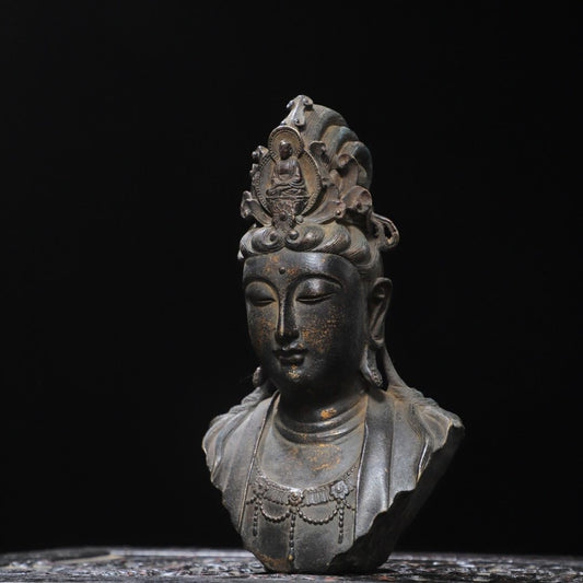8.7" Old Antique Tibetan Buddhism Temple Bronze Gilt Guanyin Bodhisattva Statue