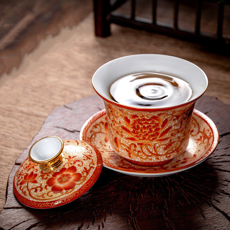 Creative Gaiwan Color Enamel Craft Handmade Porcelain Tureen Covered Bowl Lid