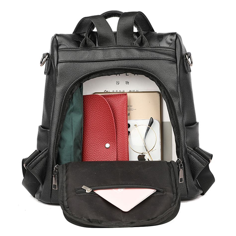Anti-theft Backpack Soft Synthetic Leather Rucksack School Bags Large Traveling