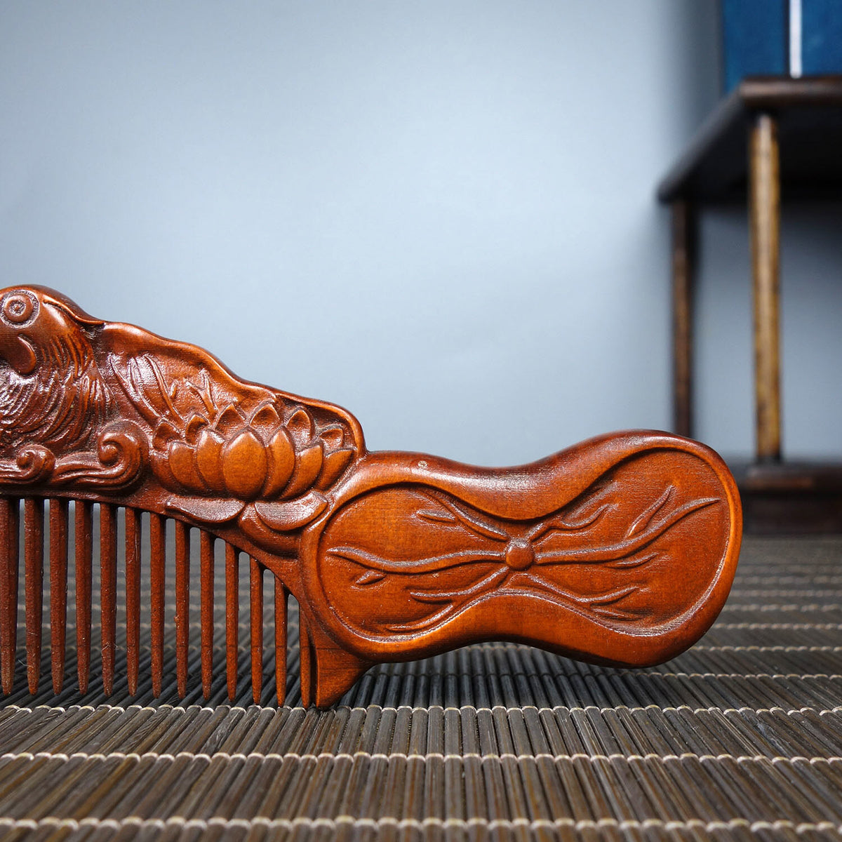 12cm Chinese Vintage Wood Carving Mandarin Duck Boxwood Comb Statue Nice Art