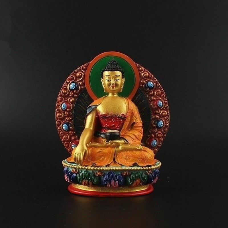 12cm Resin Sakyamuni Buddha Statue Handpainted Home Ornament