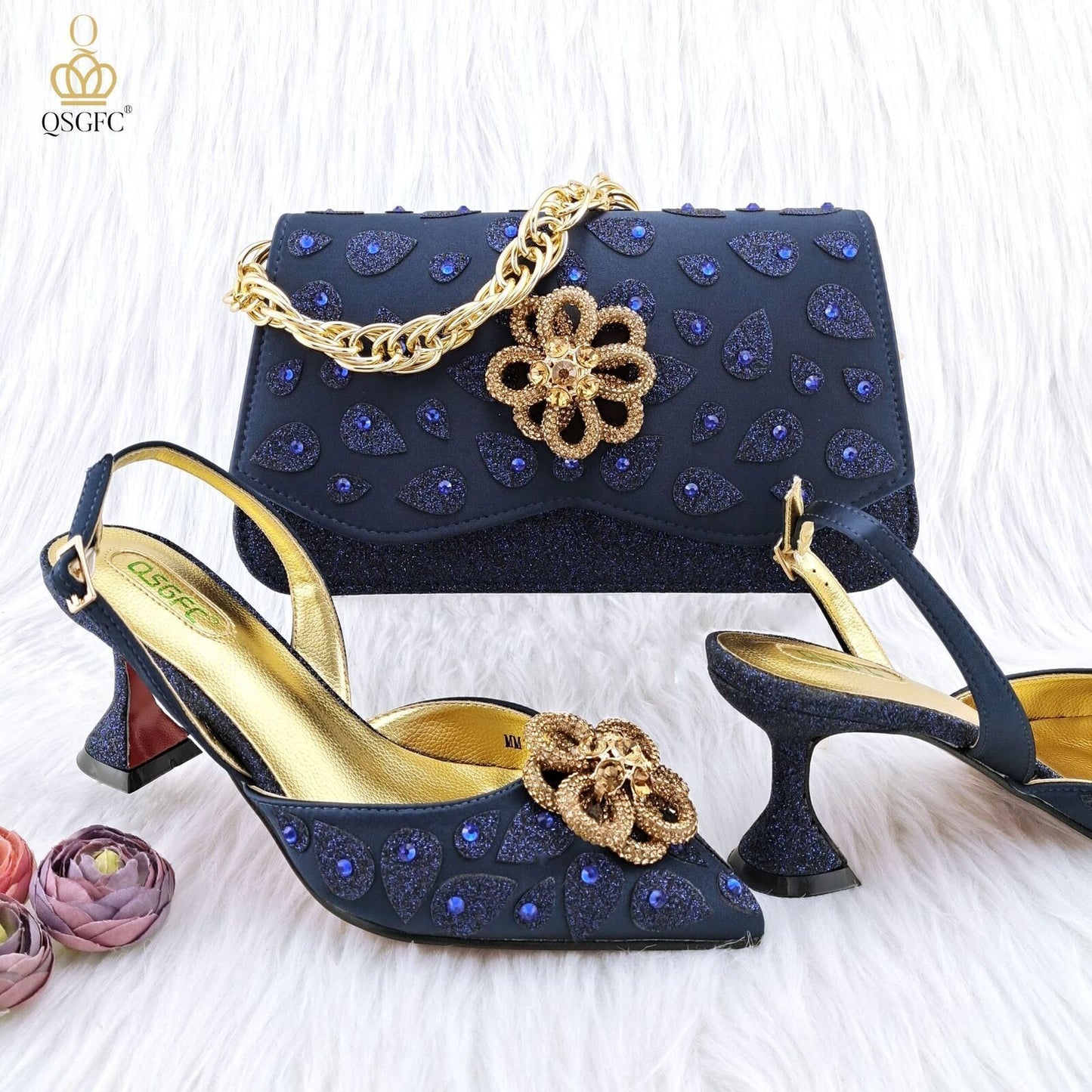 Classic Style Women's Hand Bag Matching High Heels Wedding Party Shoe Bag Set