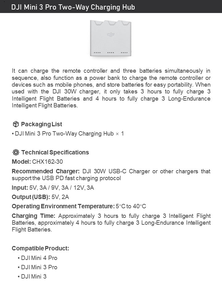 DJI Mini 3 Pro Two-Way Charging Hub For Mini 4 Pro/ Mini 3 Pro /Mini 3