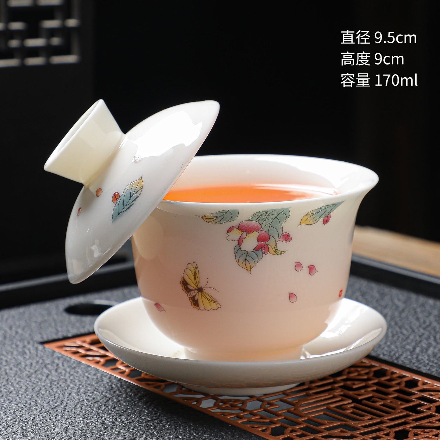 San Cai Gaiwan Tea Bowls and Cups Mutton-fat Jade Ceramics Tea Set Household