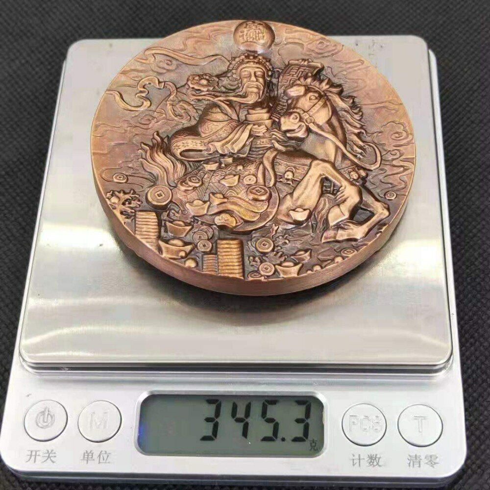 8cm China Red Copper Relief God Culture Wealth Commemorative Medallion Decorate