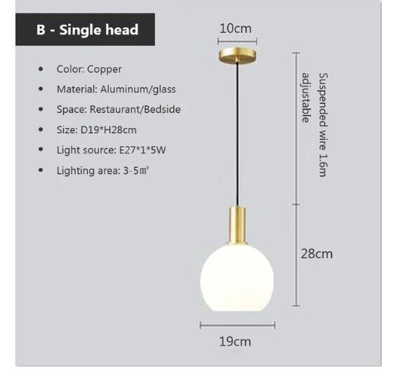 Pendant Lamp Glass White Gold Modern Design Simple Art Restaurant Bedroom Lights
