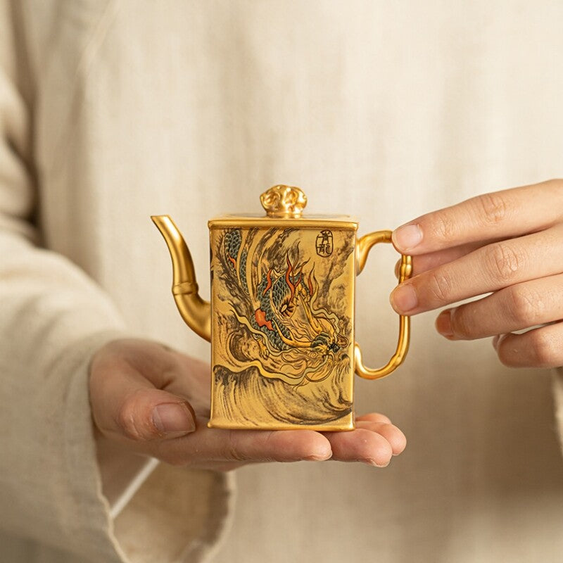 Ceramic Gilding Tea Pot Cup Antique Tea Set Dragon Print Handmade Master Pot New