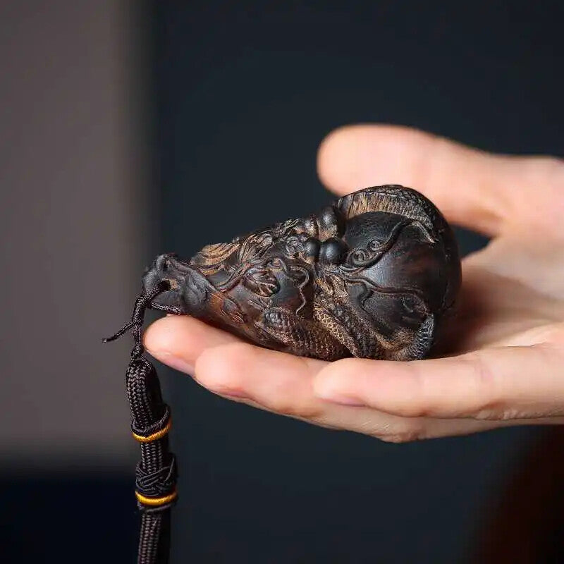 Agarwood Xianglong Gourd Handle Duozi Duofu Wood Engraving Car Pendant