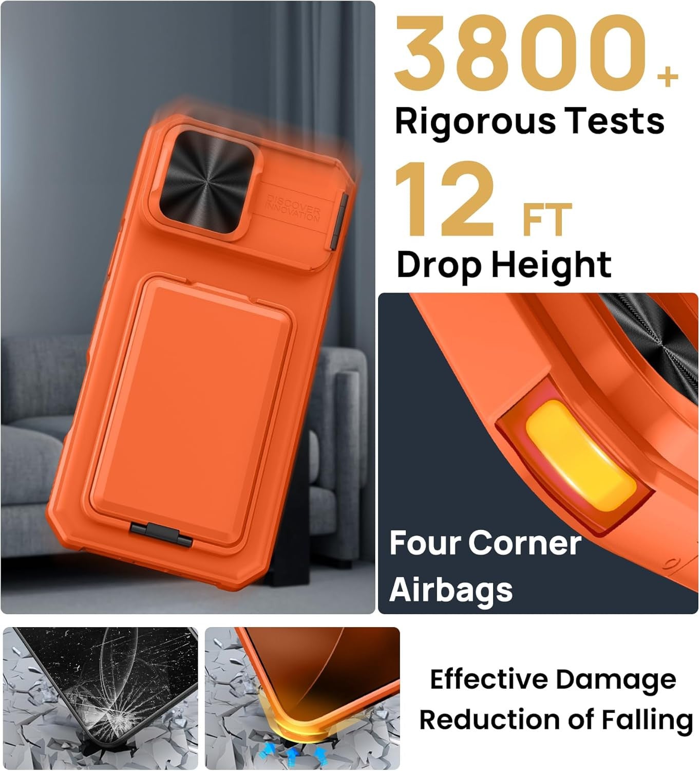 for Iphone 17 Pro Case with Card Holder & Camera Stand & Kickstand & Slide Camer