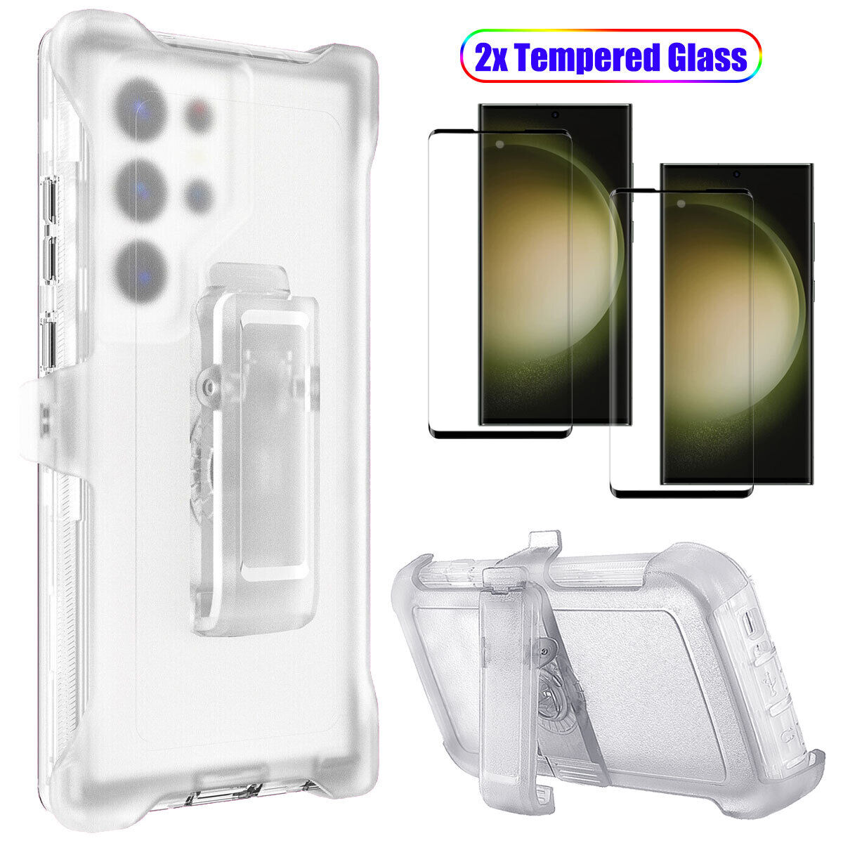 For Samsung Galaxy S23 S23+ S23 Ultra Clear Case w Clip Holster Belt Stand Cover