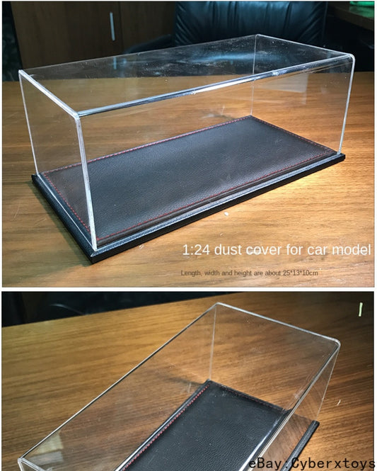 1:24 Scale for Car Model Acrylic Dust Cover Case Leather Base 25*13*10cm