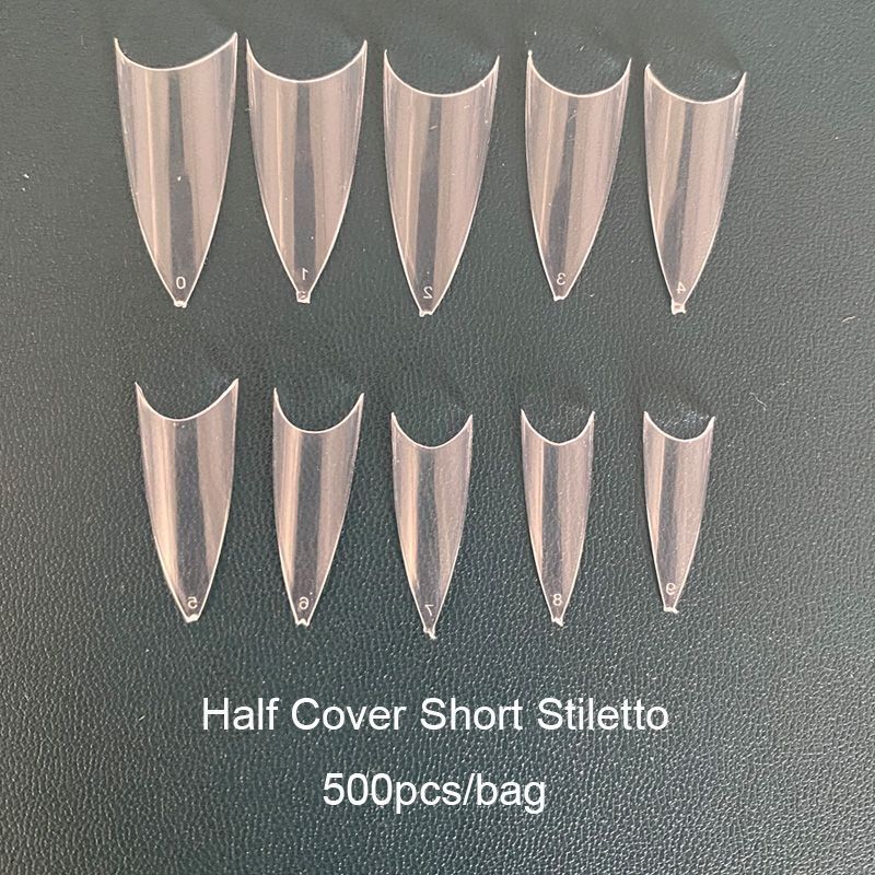 False Nails Tips Plastic Stiletto Straight Half Covers Acrylic Extensions 500Pcs