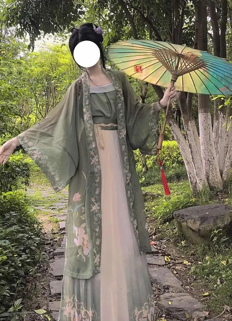 Chinese Hanfu Dress 3PCS Set Tea Green Flowing Maxi Dress Chinese Ancient Women