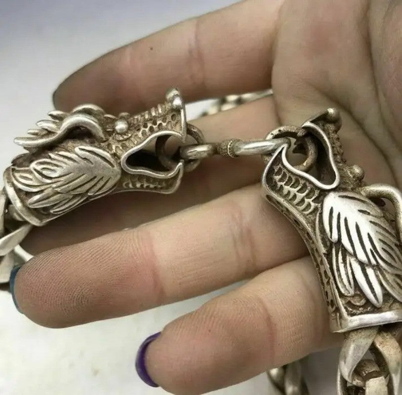 Collect The Chinese Tibet Silver Necklace Pure Hand Carved Bibcock