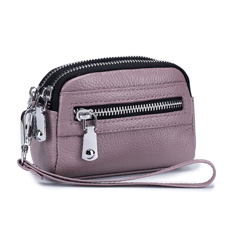 Genuine Leather Mini Wallet Double Zipper Coin Purse Cute Small Clutch Bag 1 PC