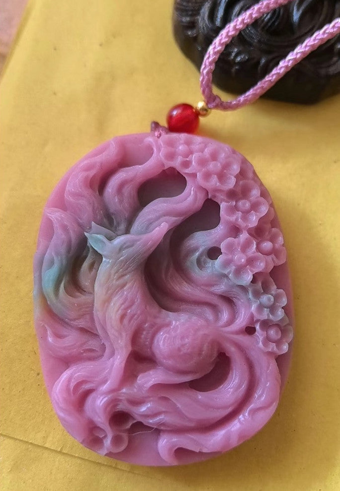 Yanyuan Agate Nine-Tailed Fox Pendant Carved Natural Stone Jewelry