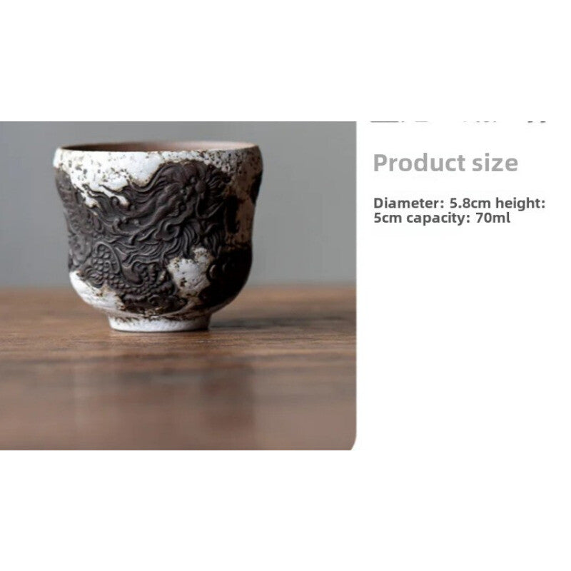 70ml Gourd Cup Rock Clay Powder Ceramic Tea Cup Handmade Relief Coarse Pottery