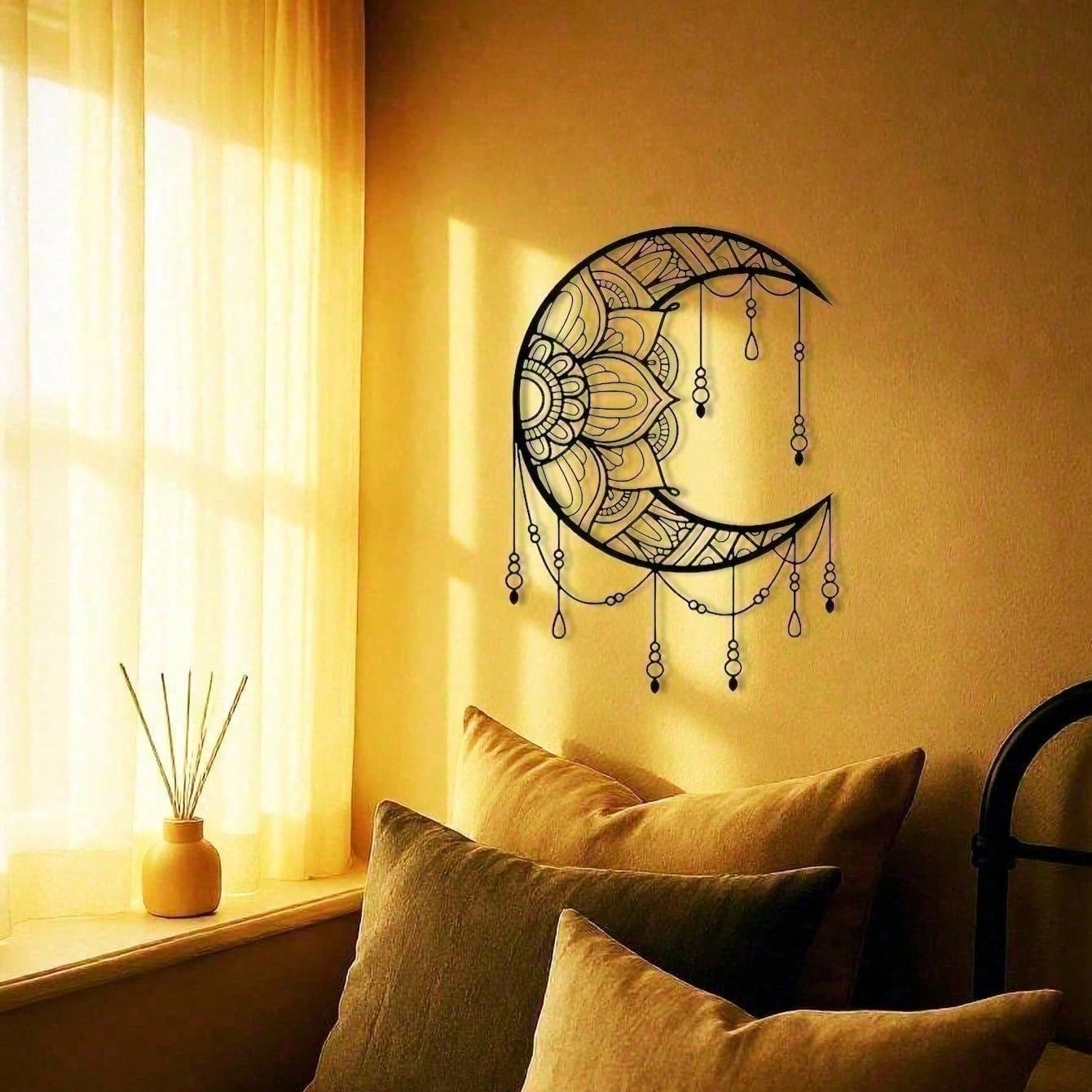 CIFbuy Bohemian Mandala Metal Moon Wall Art for Yoga Room Decor Gift