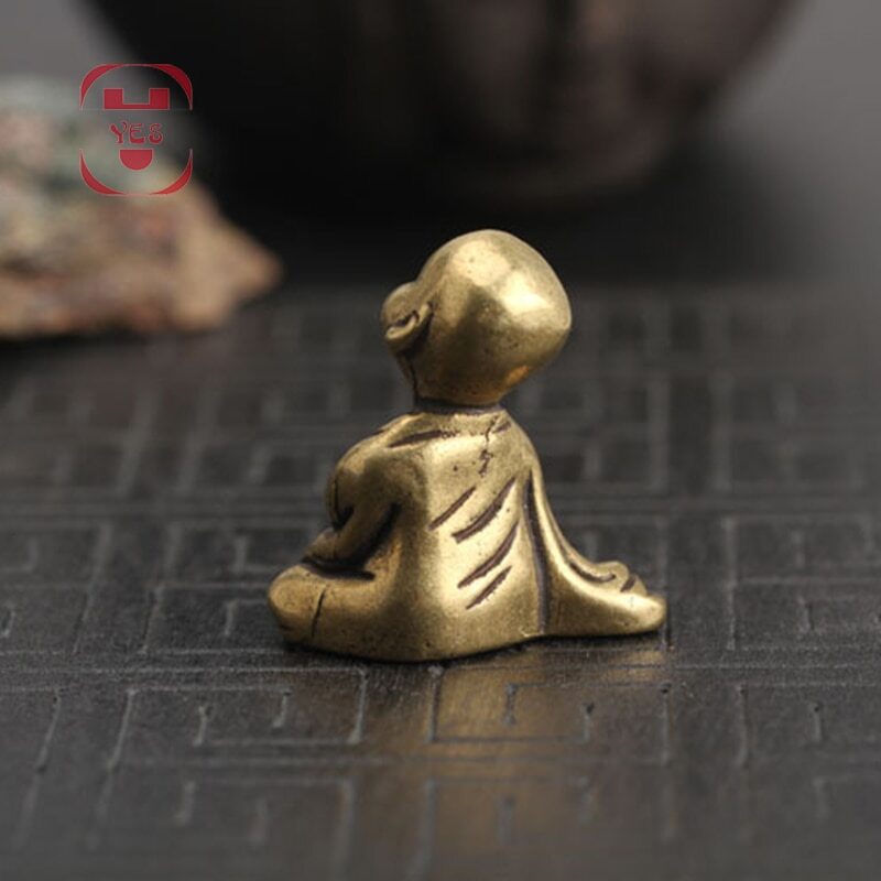 Mini Brass Buddha Statue Pocket Monk Meditation Zen Decor Travel Gift Charm