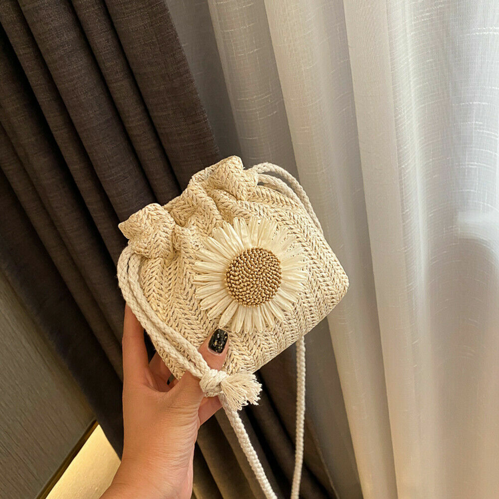 Shoulder Bags Women Drawstring Straw Bags Embroidery Bags Crossbody Handbags