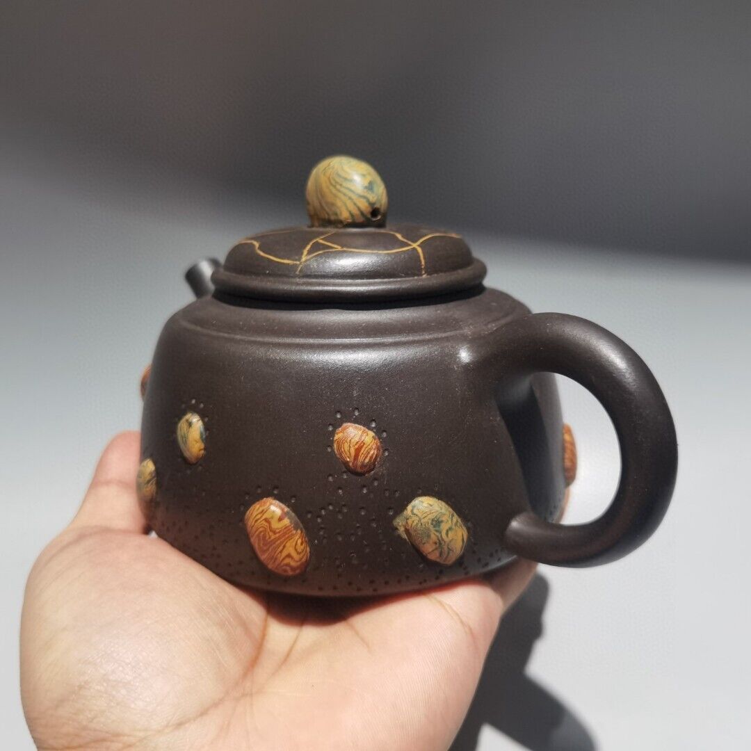 Vintage Chinese Yixing Purple Clay Teapot Zisha Ceremony Collectible Calligraphy